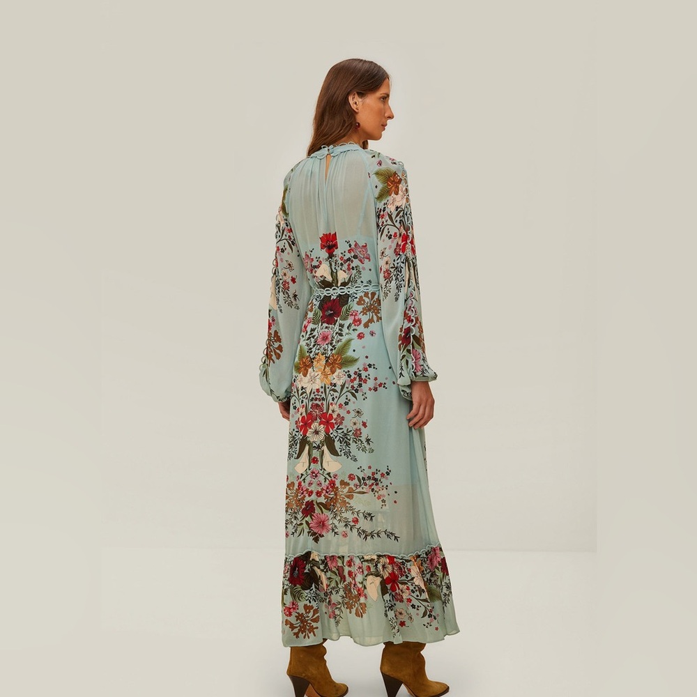 NWT Farm Rio Blue Beauty Bouquet Long Sleeve Maxi Dress small. Feminine, floral - Picture 4 of 9